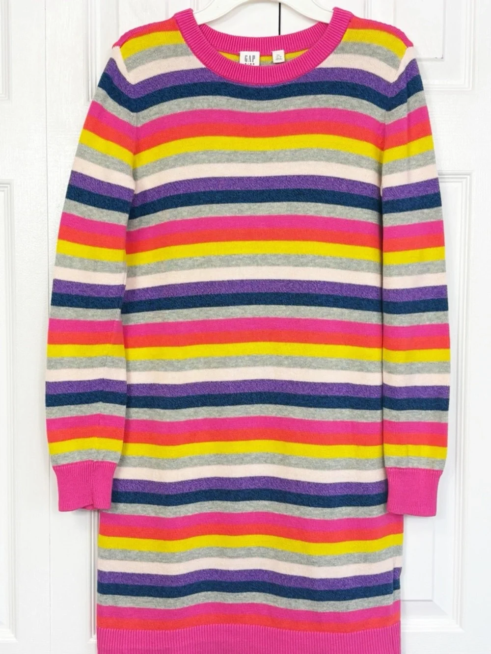 GAP Kids Colorful Pink Multi Crazy Stripe Long Sleeve Sweater Dress XXL